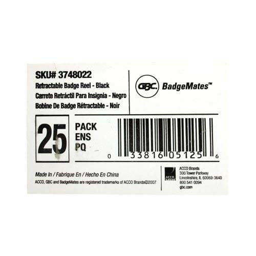 GBC Badgemates Black Retractable Badge Reel 25pk - 3748022