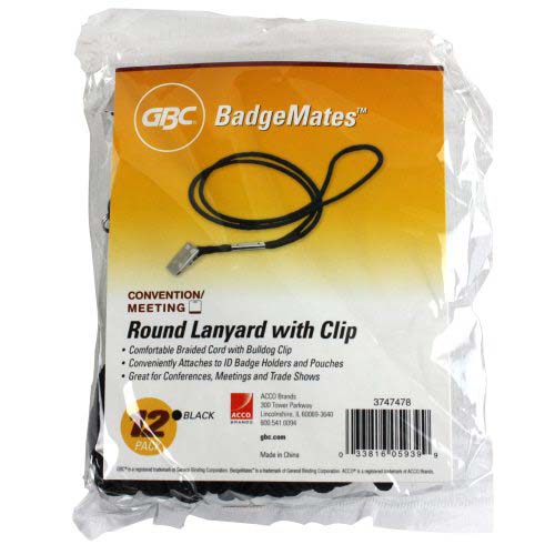 GBC Badgemates Black Round Lanyard With Bulldog Clip - 3747478 - Clearance Sale