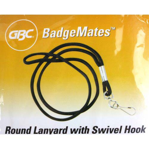 GBC Badgemates Black Round Lanyard With Swivel Hook 12pk - 3748013