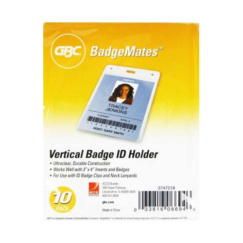 GBC Badgemates Clear Vertical Badge Holders 10pk - 3747218