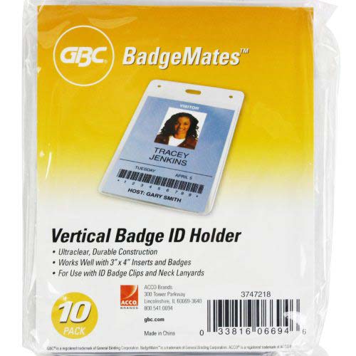 GBC Badgemates Clear Vertical Badge Holders 10pk - 3747218