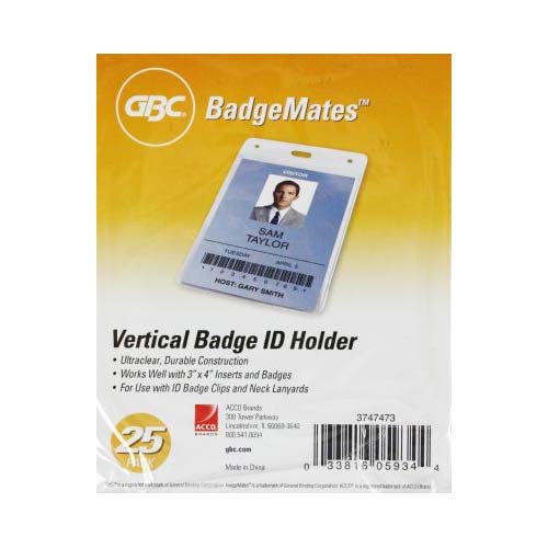 GBC Badgemates Clear Vertical Badge Holders 25pk - 3747473 - Clearance Sale