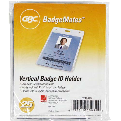 GBC Badgemates Clear Vertical Badge Holders 25pk - 3747473 - Clearance Sale