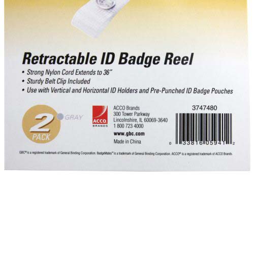 GBC Badgemates Gray Retractable Badge Reel 2pk - 3747480