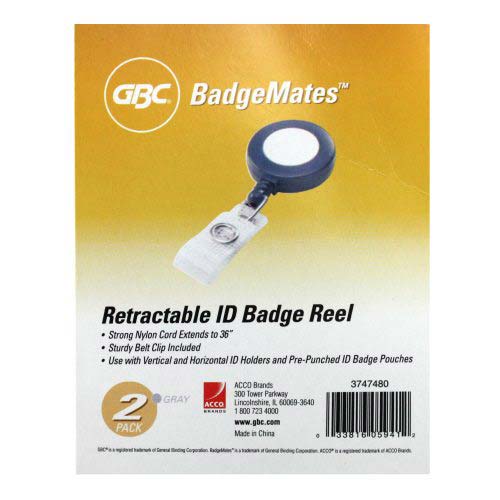 GBC Badgemates Gray Retractable Badge Reel 2pk - 3747480