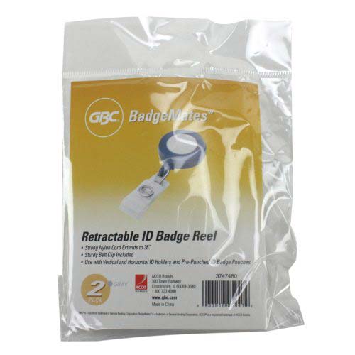 GBC Badgemates Gray Retractable Badge Reel 2pk - 3747480