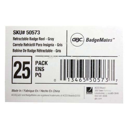 GBC Badgemates Grey Retractable Badge Reel 25pk - 50573