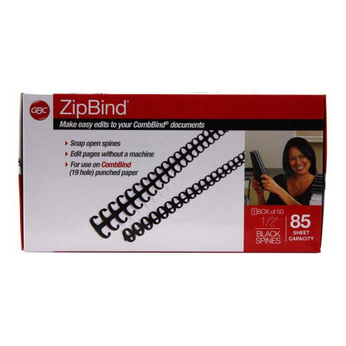 GBC Black 1/2" ZipBind Binding Spines 50pk - 15006