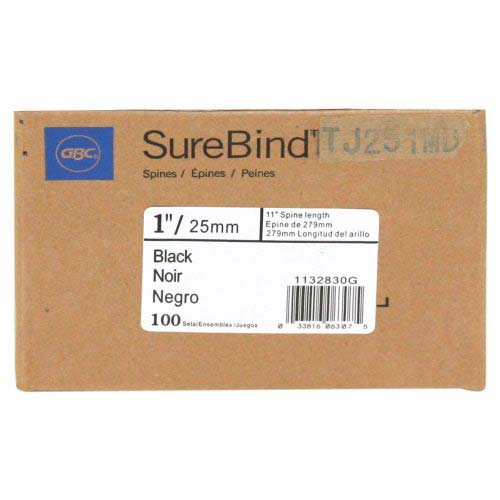 GBC Black 1" x 11" 10 Pin SureBind Strips - 1132830