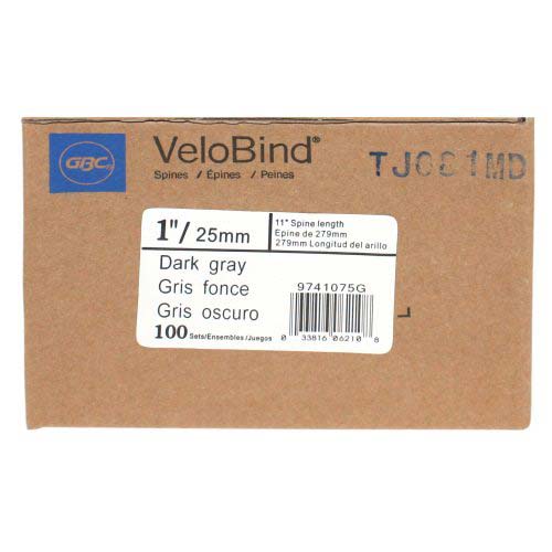 GBC Premium Dark Grey 1" x 11" 11-Pin Velobind Strips - 9741075