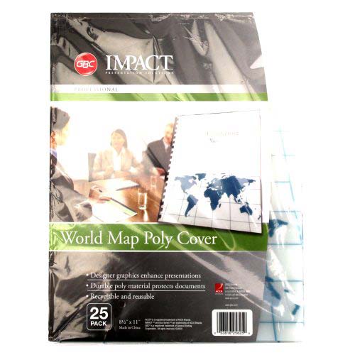 GBC Designer World Map Poly Covers 25pk - 25825 - Clearance Sale
