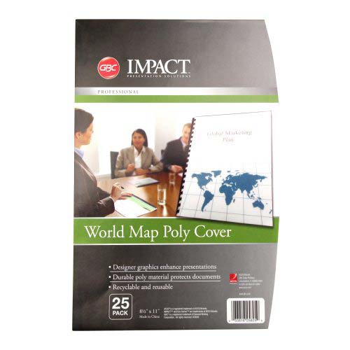 GBC Designer World Map Poly Covers 25pk - 25825 - Clearance Sale
