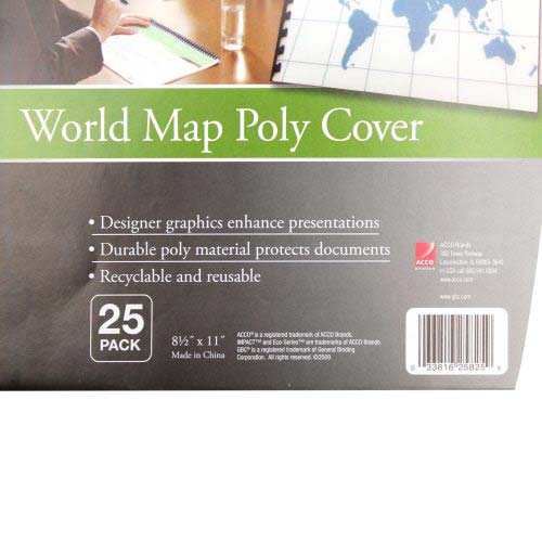 GBC Designer World Map Poly Covers 25pk - 25825 - Clearance Sale