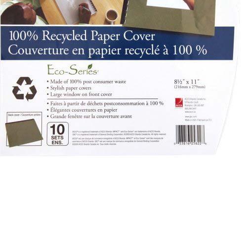 GBC ECO Friendly Green Recycled 8.5" x 11" Paper Binding Covers 10 Sets - 25822