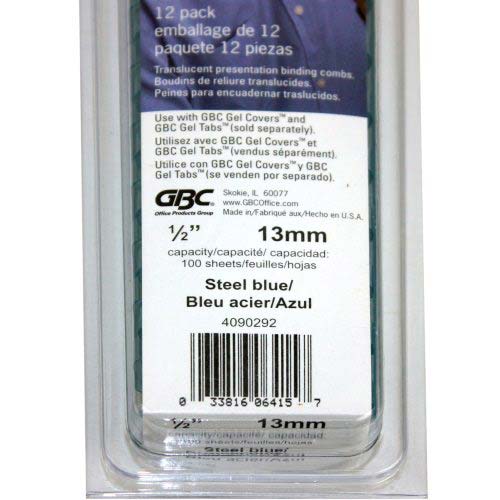 GBC Gels Steel Blue 1/2" Plastic Combs 12pk - 4090292