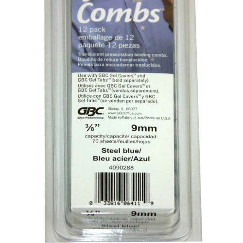 GBC Gels Steel Blue 3/8" Plastic Combs (12pk) - 4090288