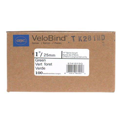 GBC Premium Green 1" x 11" 11-Pin Velobind Strips - 9741015