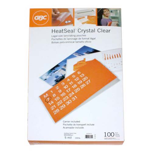 GBC HeatSeal 5 Mil Crystal Clear Legal Size Pouches 100pk - 3201040