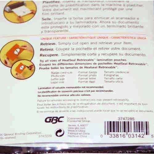 GBC HeatSeal Business Card Size Retrieve It Laminating Pouch - 3747285B