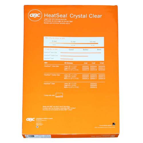 GBC HeatSeal Crystal Clear Legal Size Pouches