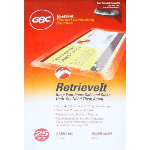 GBC HeatSeal ID Badge Retrieve It Laminating Pouches 25pk - 3747283B - Clearance Sale