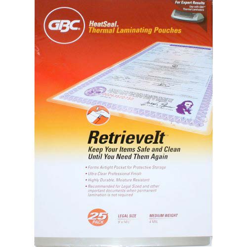 GBC HeatSeal Legal Size Retrieve It Laminating Pouches 25pk - 3747280B
