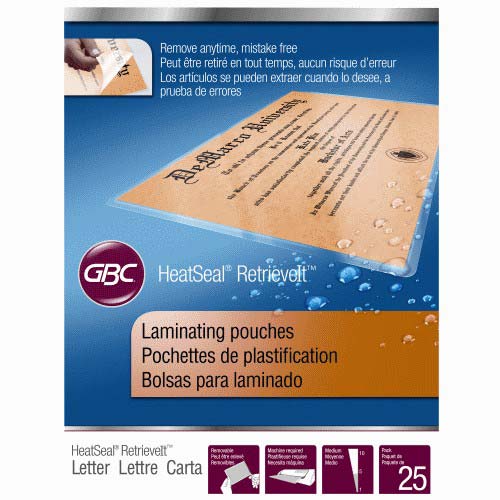 GBC HeatSeal Letter Size Retrieve It Laminating Pouches 25pk
