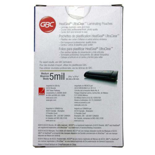 GBC HeatSeal Ultra Clear Business Card Size Pouches