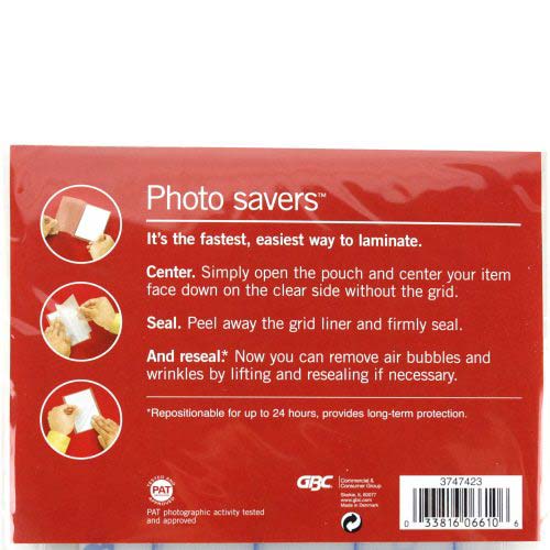 GBC Photo Savers Self Seal Repositionable 4" x 6" Gloss Pouches - 5pk