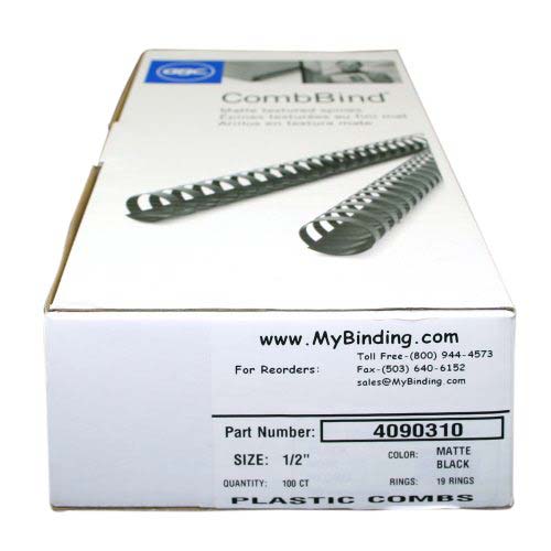 GBC Premium 1/2" Matte Black Plastic Combs 100pk - 4090310