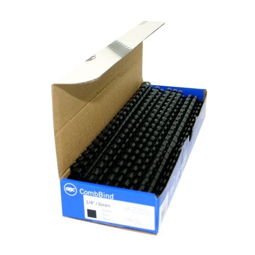 GBC Premium 1/4" Black Plastic Combs 100pk (4000020 4090300) - Clearance Sale