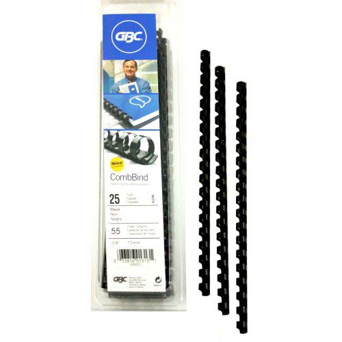 GBC Premium 3/8" Black Plastic Combs 25pk - 4090022