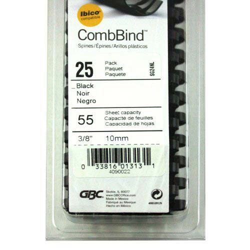 GBC Premium 3/8" Black Plastic Combs 25pk - 4090022