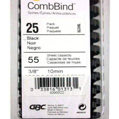 GBC Premium 3/8" Black Plastic Combs 25pk - 4090022