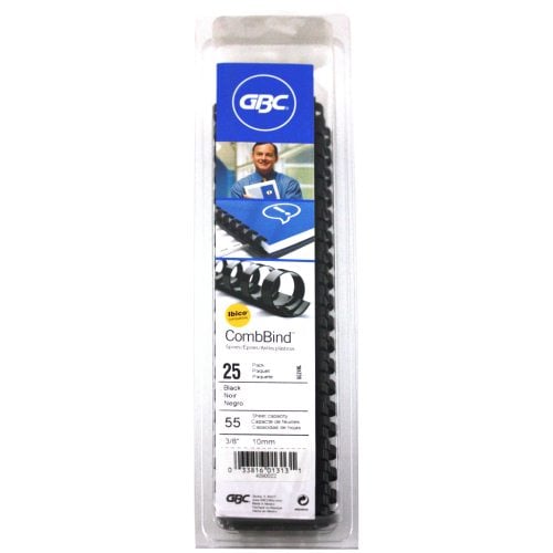 GBC Premium 3/8" Black Plastic Combs 25pk - 4090022