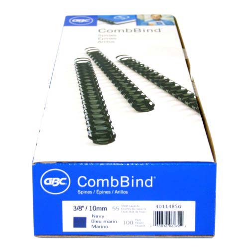 GBC Premium 3/8" Navy Plastic Combs 100pk - 4011485