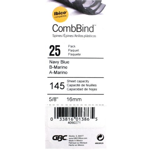 GBC Premium 5/8" Navy Plastic Combs 25pk - 4090271 - Clearance Sale