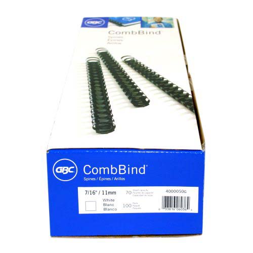 GBC Premium 7/16" White Plastic Combs 100pk - 4000050