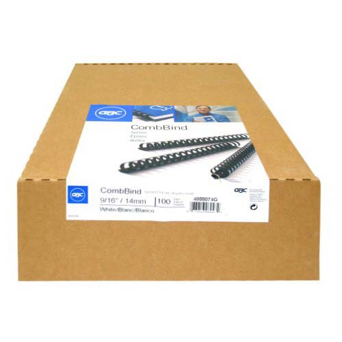 GBC Premium 9/16" White Plastic Combs 100pk - 4000074