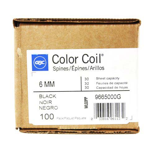 GBC Premium ColorCoil 6mm Black Spiral Coils - 10 Boxes (100/Box) - Clearance Sale