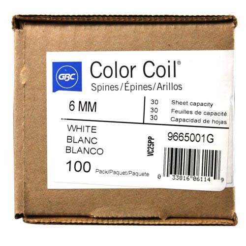 GBC Premium ColorCoil 6mm White Spiral Coils - 9665001