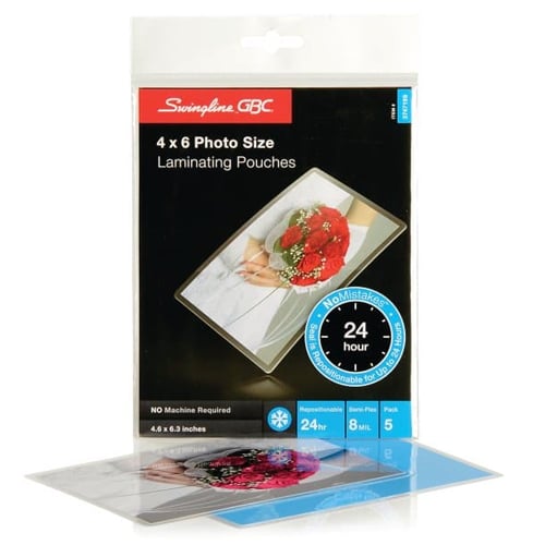 GBC Swingline SelfSeal NoMistakes 4" x 6" Photo Size Cold Pouches 5pk - 3747199C