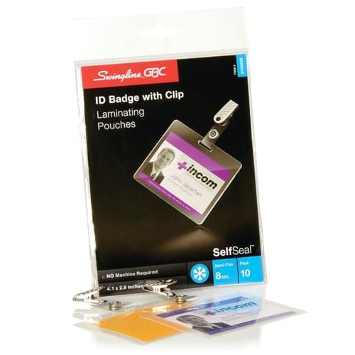 GBC Swingline SelfSeal Prepunched ID Badge Size Cold Pouches w/ Clips (Horizontal) 10pk - 3745686C