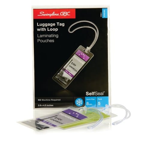 GBC Swingline SelfSeal Prepunched Luggage Tag Size Cold Pouches w/ Loops 5pk - 3745165C