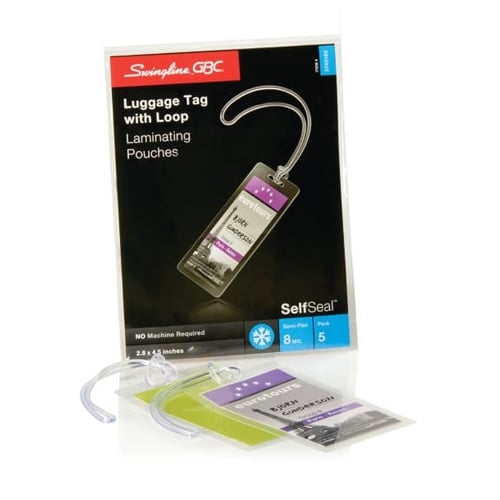 GBC Swingline SelfSeal Prepunched Luggage Tag Size Cold Pouches w/ Loops 5pk - 3745165C