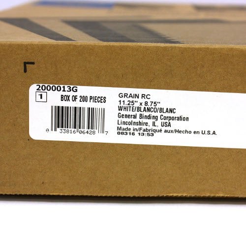 GBC White Grain 8.75" x 11.25" Covers 200pk - 2000013