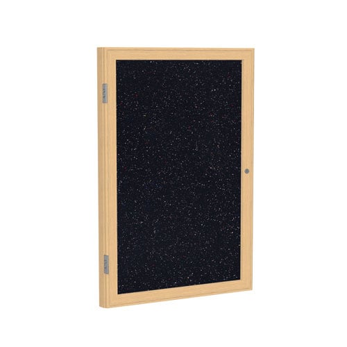 Ghent 1-Door Recycled Rubber Confetti Tackboard w/ Oak Frame