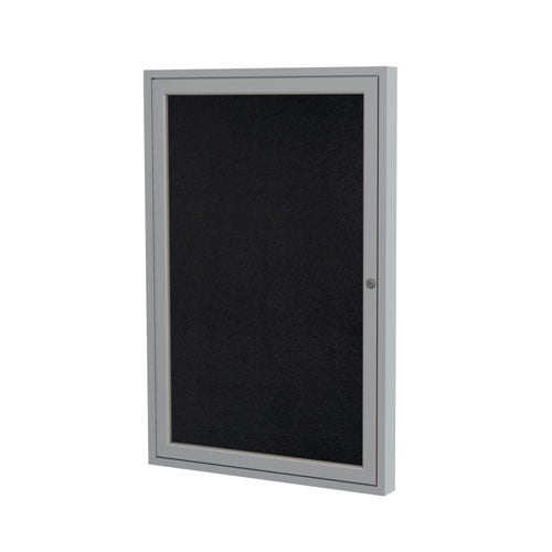 Ghent 1-Door Enclosed Black Recycled Rubber Bulletin Boards w/ Satin Aluminum Frame
