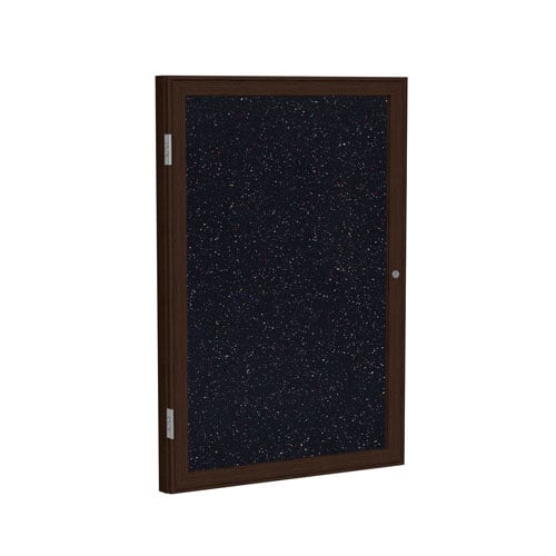 Ghent 1-Door Rubber Tackboard w/ Walnut Frame - Confetti