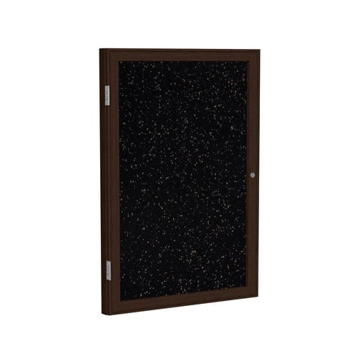 Ghent 1-Door Rubber Tackboard w/ Walnut Frame - Speckled